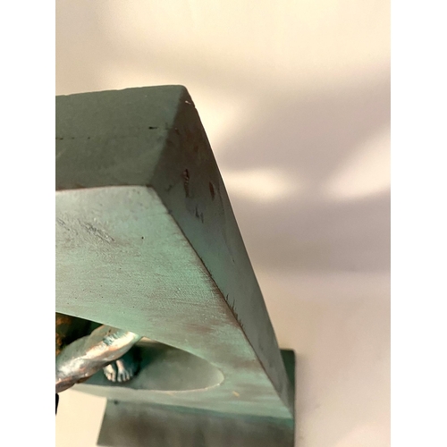 73 - CONTEMPORARY DIVER SCULPTURE IN A VERDIGRIS FINISH. 81cm H x 44cm W x 25cm D.