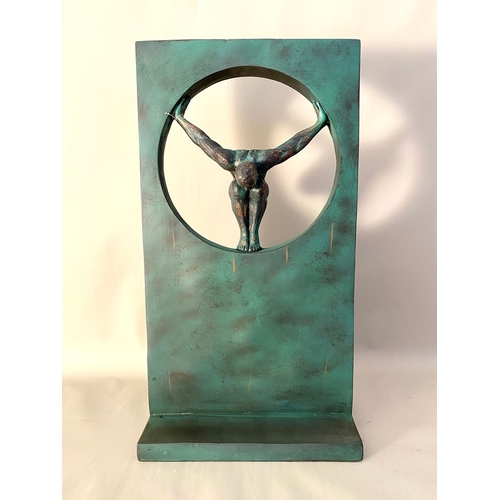 73 - CONTEMPORARY DIVER SCULPTURE IN A VERDIGRIS FINISH. 81cm H x 44cm W x 25cm D.