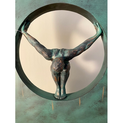 73 - CONTEMPORARY DIVER SCULPTURE IN A VERDIGRIS FINISH. 81cm H x 44cm W x 25cm D.