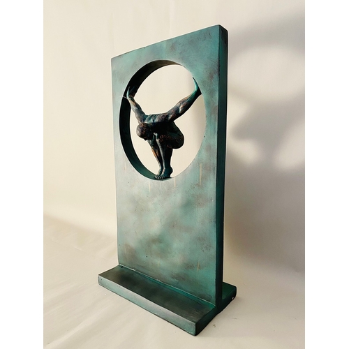 73 - CONTEMPORARY DIVER SCULPTURE IN A VERDIGRIS FINISH. 81cm H x 44cm W x 25cm D.