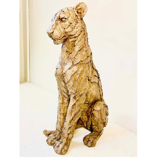 74 - CONTEMPORARY LEOPARD SCULPTURE. 90cm H x 32cm W x 60cm D.