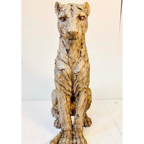 74 - CONTEMPORARY LEOPARD SCULPTURE. 90cm H x 32cm W x 60cm D.