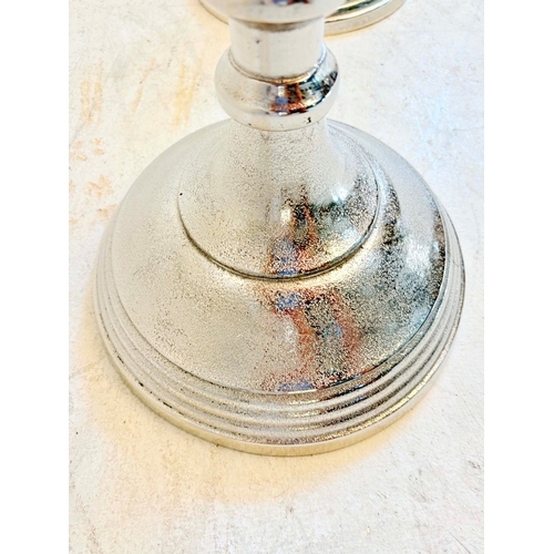 78 - PAIR OF POLISHED METAL WINE COOLERS ON STANDS. 77cm H x 30cm W x 24cm D.
