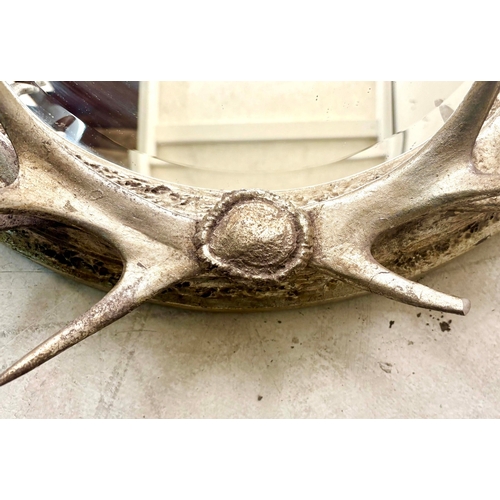 81 - WALL MIRROR WITH A SILVERED FAUX ANTLER FRAME. 85cm H x 45cm W.