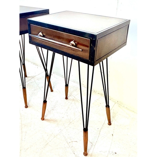 82 - PAIR OF METAL BEDSIDE TABLES WITH SINGLE DRAWERS. 51cm H x 40cm W x 40cm D.