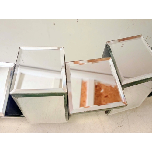 83 - CONTEMPORARY OVAL WALL MIRROR WITH SEGMENTED MIRRORED FRAME. 80cm H x 40cm W.