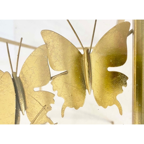 84 - PAIR OF BUTTERFLY OCCASIONAL TABLES IN GILT METAL AND GLASS. 51cm H x 35cm W x 35cm D.