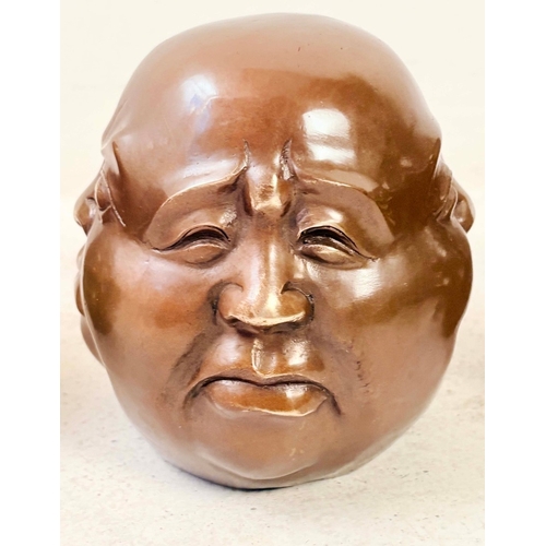85 - SET OF THREE FOUR SIDED BRONZE HEADS. 20cm H x 12cm W.