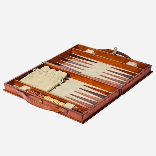 87 - TRAVELLING BACKGAMMON SET. 7cm H x 23cm W x 43cm D.