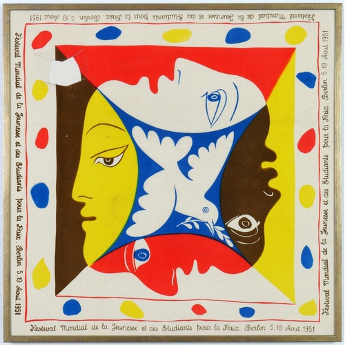 96 - PABLO PICASSO. FESTIVAL MONDIAL DE LA JEUNESSE. (d) rare screenprint on scarf, Berlin 1951, 78cm x 7... 