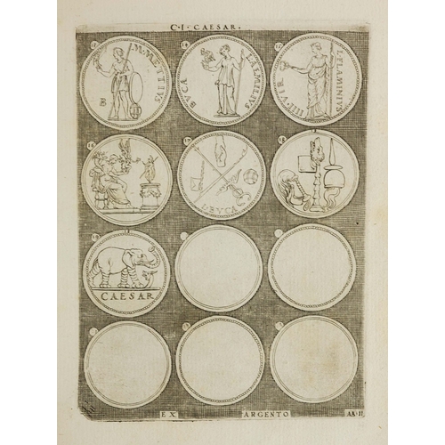 101 - ANTIQUARIAN BOOK REGARDING ROMAN NUMISMATICS. Possibly 17th century. Square 8vo. 72 engravings of st... 