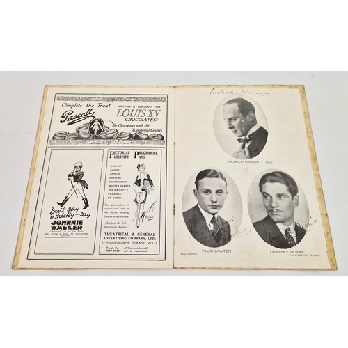 110 - LAURENCE OLIVIER SIGNED FORTUNE THEATRE PROGRAMME, PLUS OTHERS (3). Two ca. 1930s theatre playbills.... 