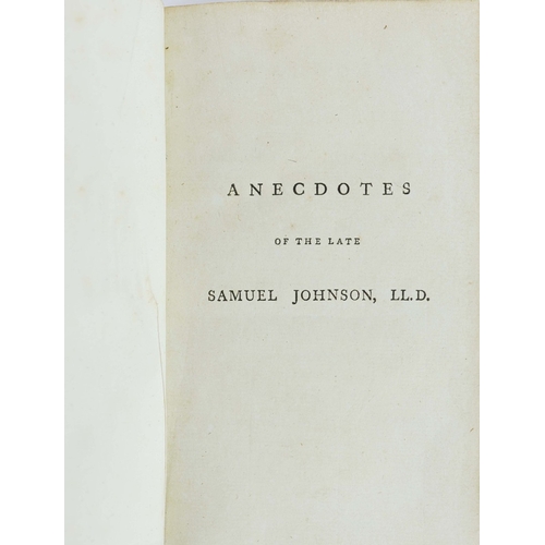 80 - HESTHER LYNCH PIOZZI. ANECDOTES OF THE LATE SAMUEL JOHNSON..., 1786. Piozzi, Hesther Lynch. Anecdote... 