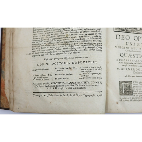 82 - 18TH CENTURY BOOK OF MEDICAL THESES. A book of medical theses presented between 1748-1758. Latin. In... 