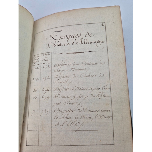 85 - TABLES CHRONOLOGIQUES DE L'HISTOIRE D'ALLEMAGNE, CA. LATE 18TH CENTURY. 32mo French manuscript of ap... 