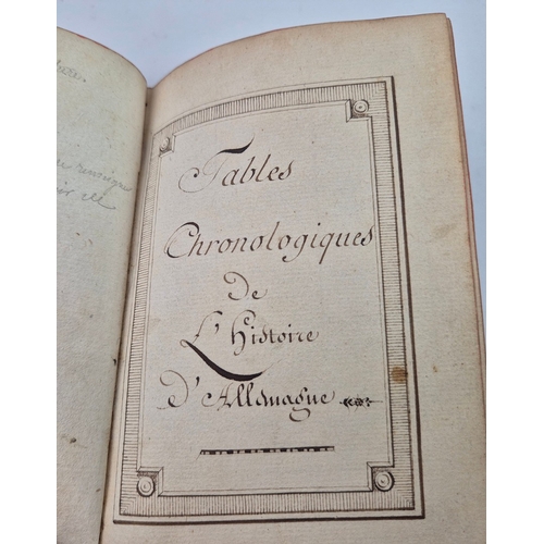 85 - TABLES CHRONOLOGIQUES DE L'HISTOIRE D'ALLEMAGNE, CA. LATE 18TH CENTURY. 32mo French manuscript of ap... 