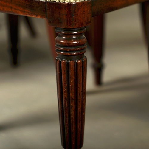 860 - SET OF EIGHT WILLIAM IV MAHOGANY DINING CHAIRS. On reeded front supports
To include two carvers
86cm... 