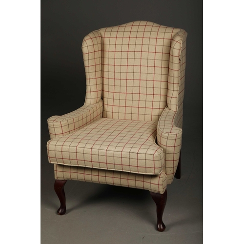 WINGBACK ARMCHAIR. in checked fabric 105cm t x 78cm d.