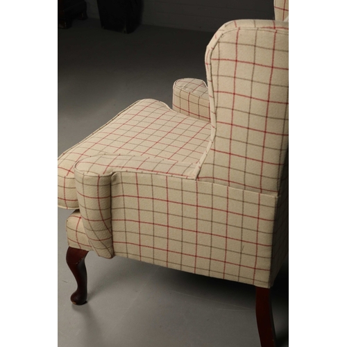 WINGBACK ARMCHAIR. in checked fabric 105cm t x 78cm d.