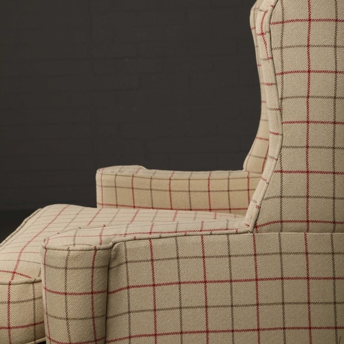 WINGBACK ARMCHAIR. in checked fabric 105cm t x 78cm d.