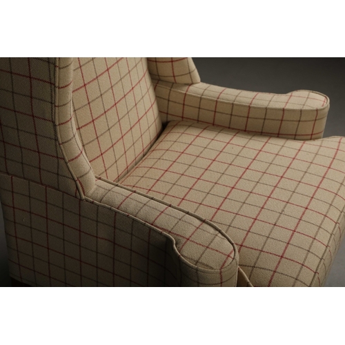 WINGBACK ARMCHAIR. in checked fabric 105cm t x 78cm d.