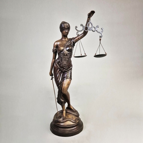 17 - STUDY OF LADY JUSTICE SCULPTURE. cast metal, 118cm H approx.