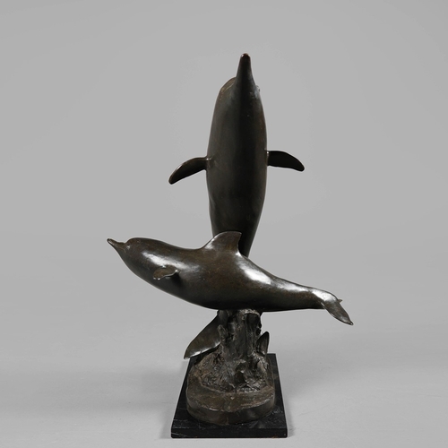 22 - CONTEMPORARY SCHOOL STUDY OF LEAPING DOLPHINS. cast metal, 95cm H approx.