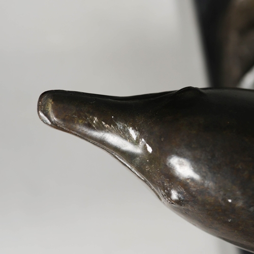 22 - CONTEMPORARY SCHOOL STUDY OF LEAPING DOLPHINS. cast metal, 95cm H approx.