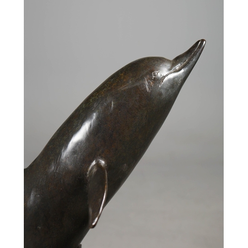 22 - CONTEMPORARY SCHOOL STUDY OF LEAPING DOLPHINS. cast metal, 95cm H approx.