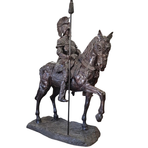 25 - LIFESIZE ROMAN SOLDIER ON HORSEBACK SCULPTURE. cast bronze, 295cm x 230cm x 125cm approx.
