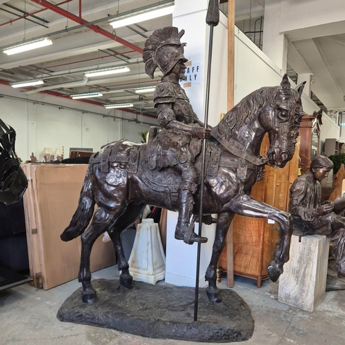 25 - LIFESIZE ROMAN SOLDIER ON HORSEBACK SCULPTURE. cast bronze, 295cm x 230cm x 125cm approx.