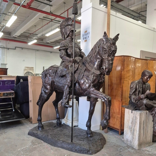 25 - LIFESIZE ROMAN SOLDIER ON HORSEBACK SCULPTURE. cast bronze, 295cm x 230cm x 125cm approx.