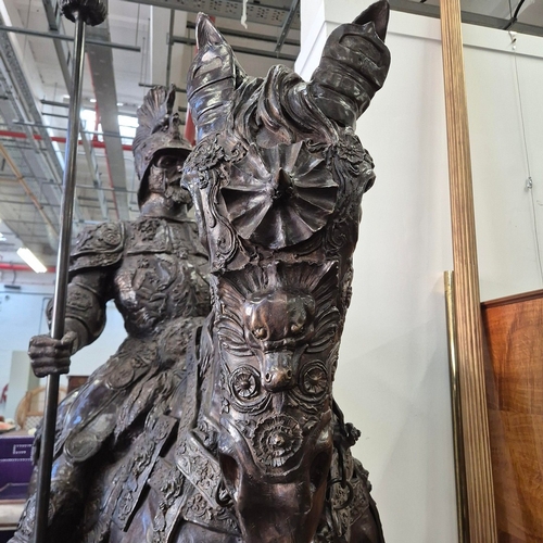25 - LIFESIZE ROMAN SOLDIER ON HORSEBACK SCULPTURE. cast bronze, 295cm x 230cm x 125cm approx.