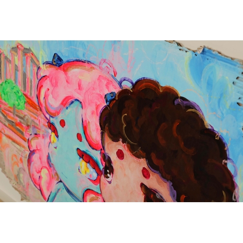 26 - OKOKUME (SPANISH B. 1985). TEMPLE OF POSEIDON. acrylic and oil pastel on cardboard, signed and dated... 