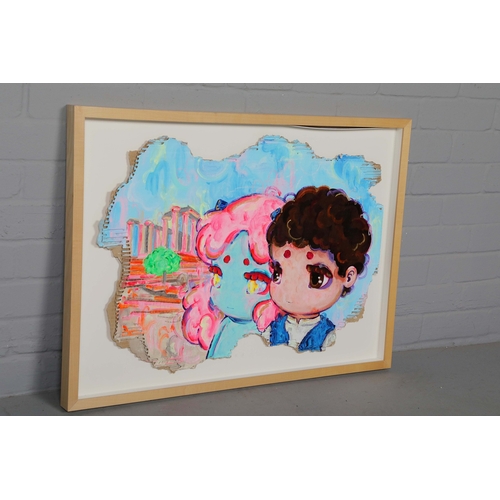 26 - OKOKUME (SPANISH B. 1985). TEMPLE OF POSEIDON. acrylic and oil pastel on cardboard, signed and dated... 