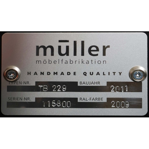 274 - MULLER CLASSIC LINE CHRYSLER DESK. orange lacquered steel, with six drawers, 77cm H x 176cm W x 80cm... 