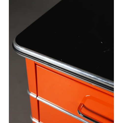 274 - MULLER CLASSIC LINE CHRYSLER DESK. orange lacquered steel, with six drawers, 77cm H x 176cm W x 80cm... 