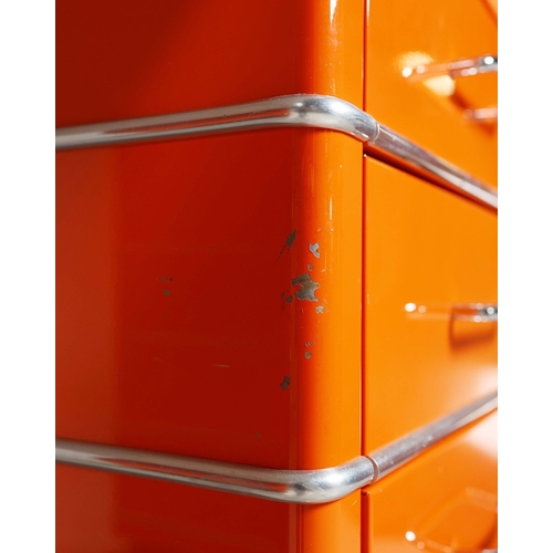274 - MULLER CLASSIC LINE CHRYSLER DESK. orange lacquered steel, with six drawers, 77cm H x 176cm W x 80cm... 