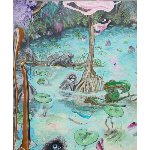 28 - TARIK CHEBLI. POPA LANGUR. oil on canvas, 115cm x 120cm.