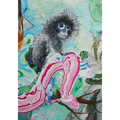 28 - TARIK CHEBLI. POPA LANGUR. oil on canvas, 115cm x 120cm.