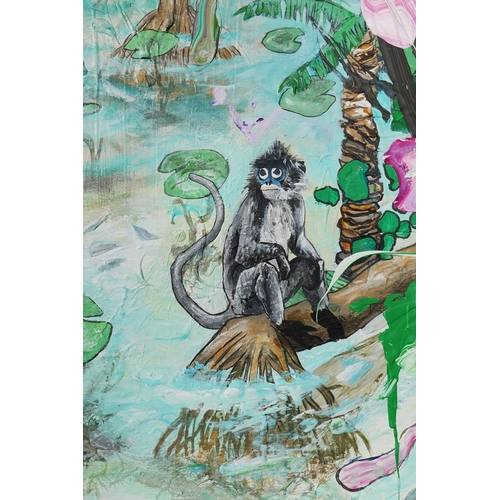 28 - TARIK CHEBLI. POPA LANGUR. oil on canvas, 115cm x 120cm.