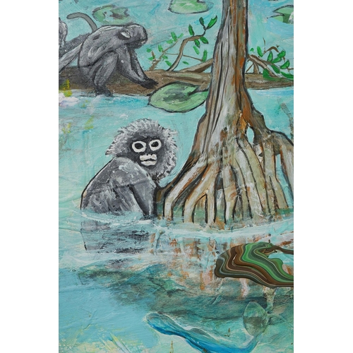 28 - TARIK CHEBLI. POPA LANGUR. oil on canvas, 115cm x 120cm.