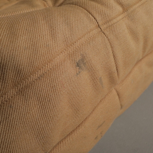 285 - LIGNE ROSET TOGO SOFA AND CHAIR (2). 130cm w in a tan fabric and a matching chair 80cm w, marks to f... 