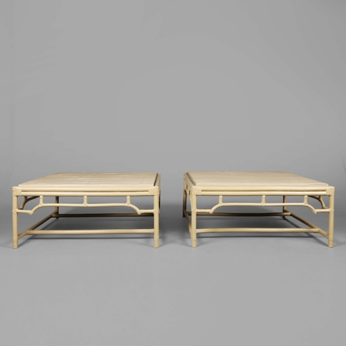 297 - ANDREW MARTIN BAMBOO COFFEE TABLES, A PAIR. 100.5cm x 100.5cm x 46cm each approx. (2).