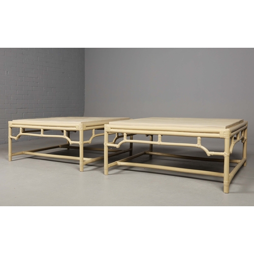 297 - ANDREW MARTIN BAMBOO COFFEE TABLES, A PAIR. 100.5cm x 100.5cm x 46cm each approx. (2).
