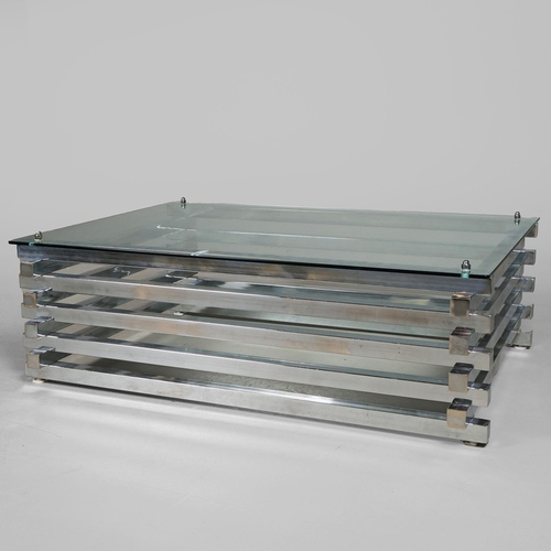 303 - ATTRIBUTED TO ANDREW MARTIN CHROME LOG COFFEE TABLE. 89.5cm x 120cm x 40cm approx.