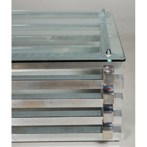303 - ATTRIBUTED TO ANDREW MARTIN CHROME LOG COFFEE TABLE. 89.5cm x 120cm x 40cm approx.