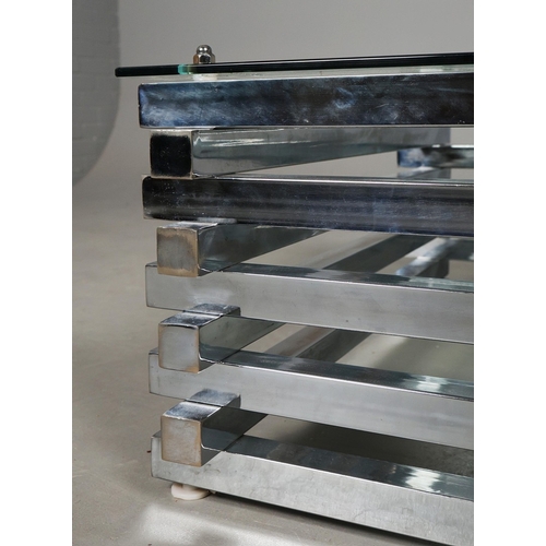 303 - ATTRIBUTED TO ANDREW MARTIN CHROME LOG COFFEE TABLE. 89.5cm x 120cm x 40cm approx.