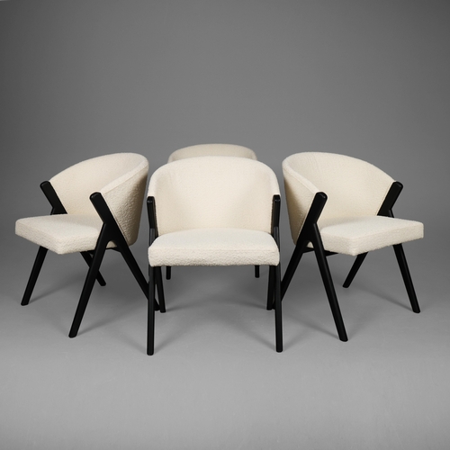 304 - ANDREW MARTIN CIRI DINING CHAIRS, A SET OF FOUR (4). white boucle upholstery, 80cm H x 59cm W x 60cm... 