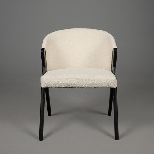 304 - ANDREW MARTIN CIRI DINING CHAIRS, A SET OF FOUR (4). white boucle upholstery, 80cm H x 59cm W x 60cm... 